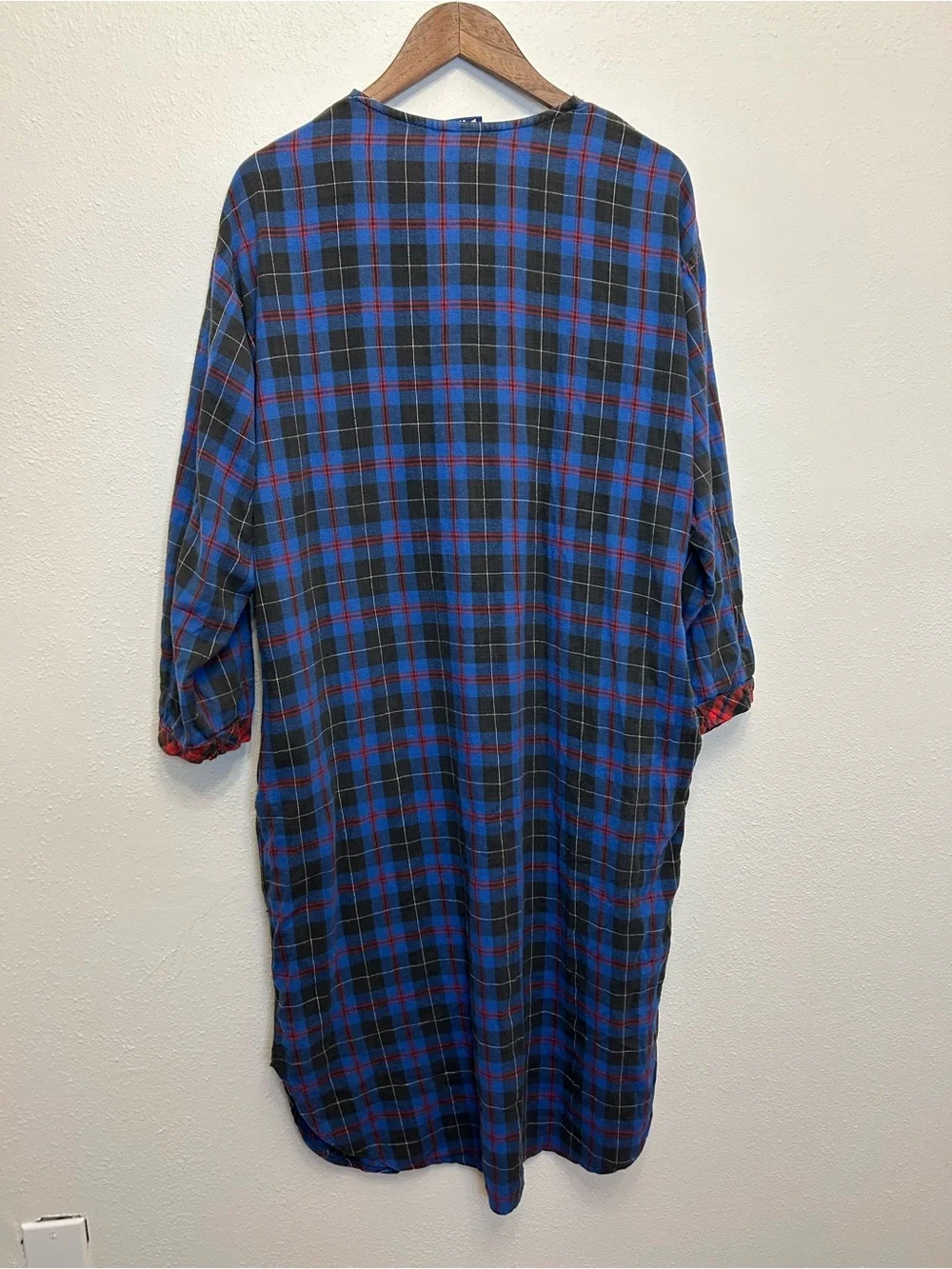 Vintage Disney Dopey Embroidered Blue/Red Plaid Long Sleeve Flannel Nightgown - Picture 7 of 7